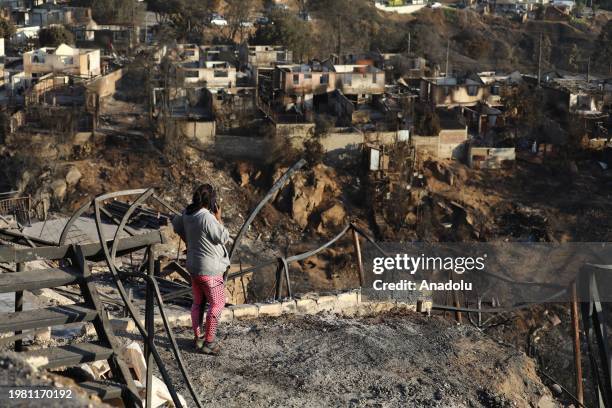 General view of houses destroyed by forest fires in Vina del Mar, Chile on February 5, 2024. According to authorities, more than 15,000 homes were...