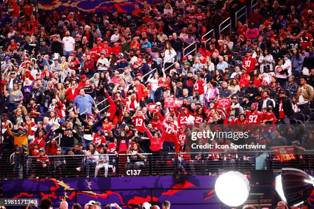 General view of fans in the stands during the Super Bowl LVIII Opening Night presented by Gatorade featuring the AFC Champion Kansas City Chiefs and...