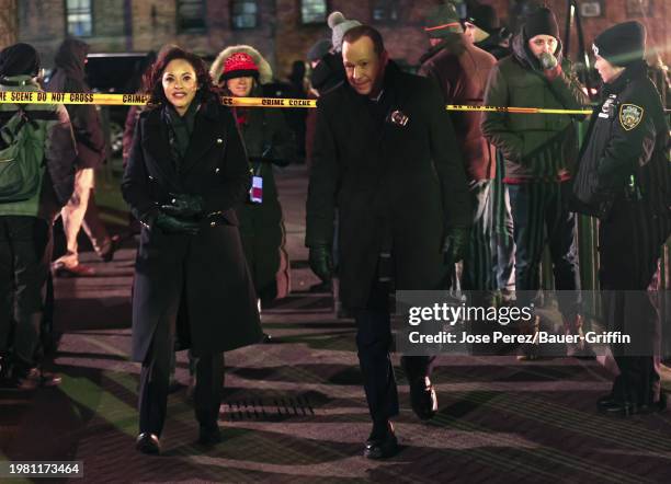 Marisa Ramirez and Donnie Wahlberg are seen on the set of 'Blue Bloods' TV Series on February 05, 2024 in New York City.