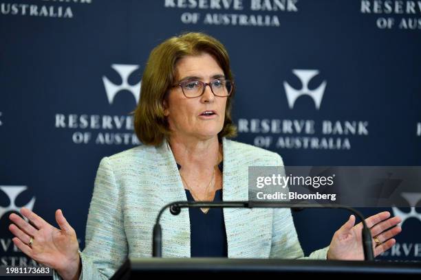 Michele Bullock, governor of the Reserve Bank of Australia , during a news conference in Sydney, Australia, on Tuesday, Feb. 6, 2024. Australia's...