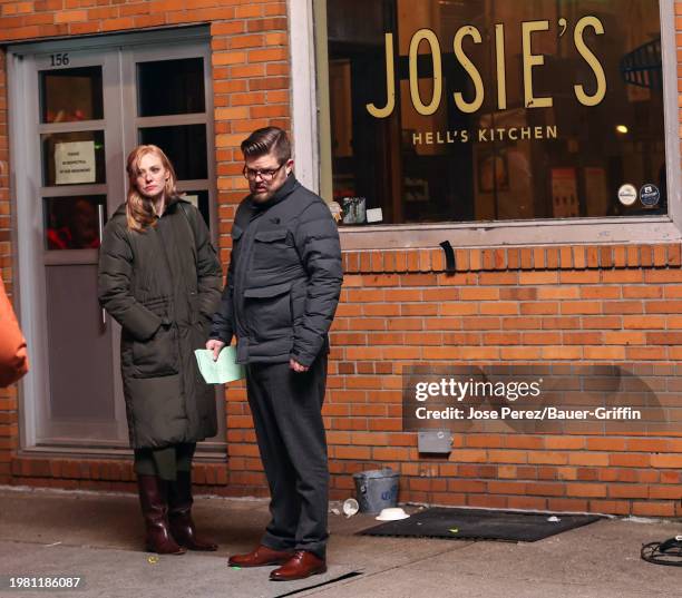 Deborah Ann Woll and Elden Henson are seen on the set of 'Daredevil: Born Again' on February 05, 2024 in New York City.