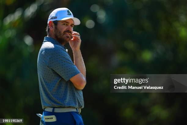 Captain Louis Oosthuizen of Stinger GC gestures during day one of the LIV Golf Invitational - Mayakoba at El Camaleon at Mayakoba on February 02,...