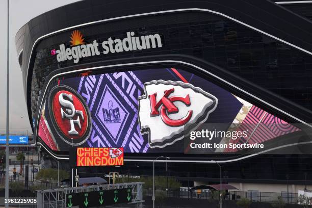 General view of Allegiant Stadium prior to the Super Bowl LVIII Opening Night presented by Gatorade featuring the AFC Champions Kansas City Chiefs...
