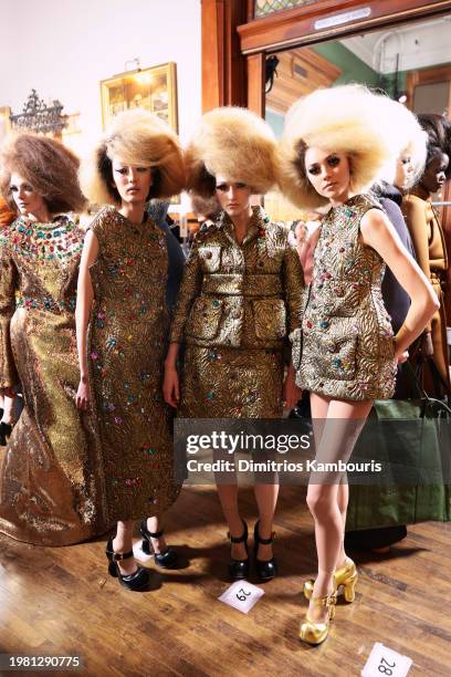 Models pose backstage at the Marc Jacobs Runway 2024 Show at the Park Avenue Armory on February 02, 2024 in New York City.