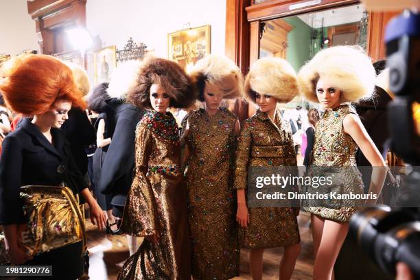 Models pose backstage at the Marc Jacobs Runway 2024 Show at the Park Avenue Armory on February 02, 2024 in New York City.