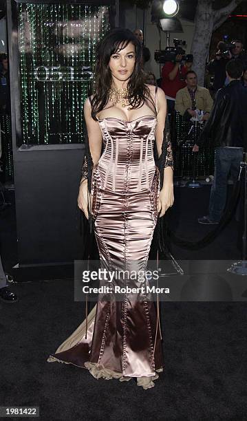 Actress Monica Bellucci attends the premiere of "The Matrix Reloaded" at Mann Village & Bruin Theatre on May 7, 2003 in Westwood, California. The...