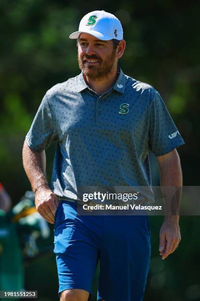 Captain Louis Oosthuizen of Stinger GC gestures during day one of the LIV Golf Invitational - Mayakoba at El Camaleon at Mayakoba on February 02,...