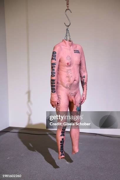 Body sculpture of Artist Wolfgang Flatz prior his exhibition "Something wrong with physical sculpture" at Pinakothek der Moderne on February 5, 2024...