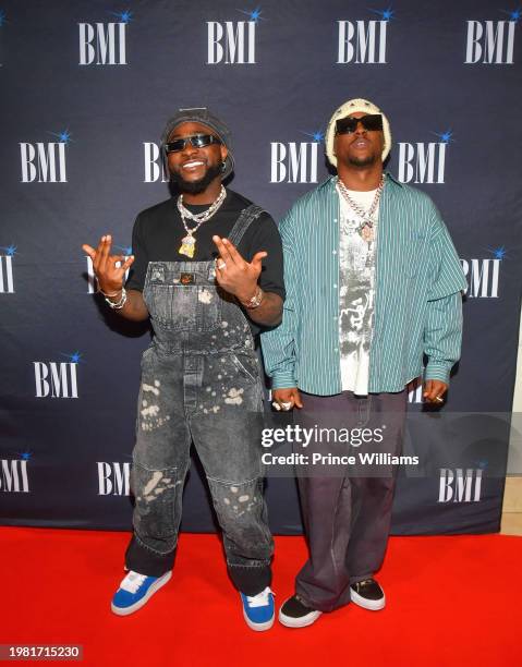 Davido and Hit-Boy attend BMI's "How I Wrote That Song" 2024 GRAMMY Awards Edition at The London West Hollywood at Beverly Hills on February 2, 2024...