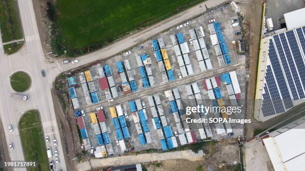 View of container cities where victims from the earthquake disaster settled. Turkey experienced the largest earthquake in its history on December 6...