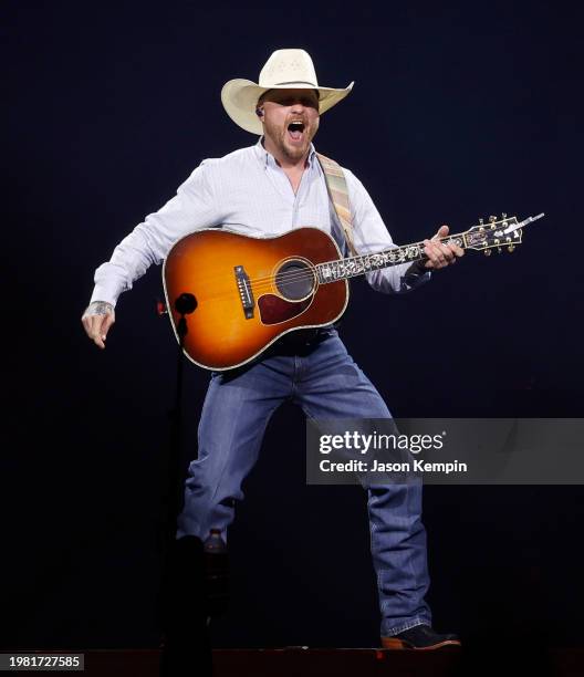 Cody Johnson performs at Bridgestone Arena on February 02, 2024 in Nashville, Tennessee.