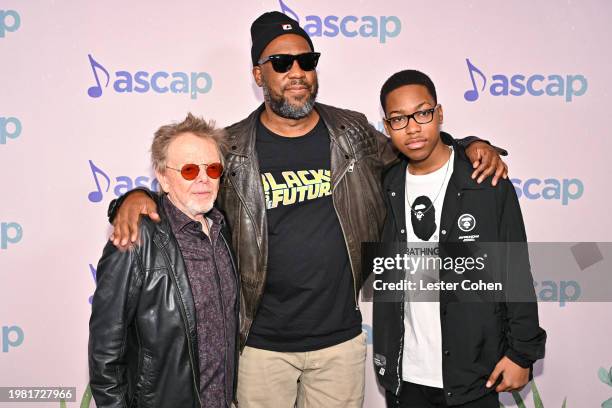 Paul Williams, President & Chairman of the Board, ASCAP, Robert Glasper and Riley Glasper attend the ASCAP Grammy Brunch at Four Seasons Hotel Los...