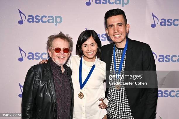 Paul Williams, President & Chairman of the Board, ASCAP, Christina Sanabria and Andrés Salguero of 123 Andrés attend the ASCAP Grammy Brunch at Four...