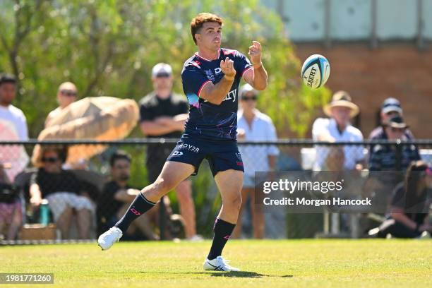 Andrew Kellaway of the Rebels passes the ball during the Super Rugby Pacific Trial Match between Melbourne Rebels and NSW Waratahs at Harold Caterson...