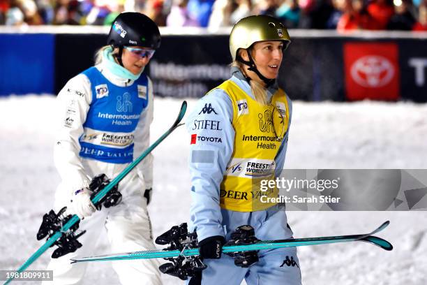 Winter Vinecki of Team United States reacts after winning the super final of the Women's Aerials Competition at the Intermountain Healthcare...