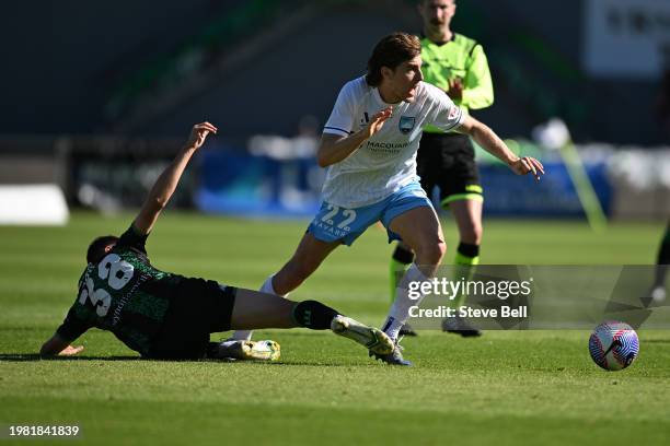 Max Burgess of Sydney FC kicks the ball during the A-League Women round 15 match between Western United and Central Coast Mariners at North Hobart...