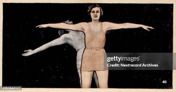 Collectible illustrated tobacco or cigarette card, 'National Fitness' series, published in 1938 by Ardath Tobacco Company, depicting a female athlete...