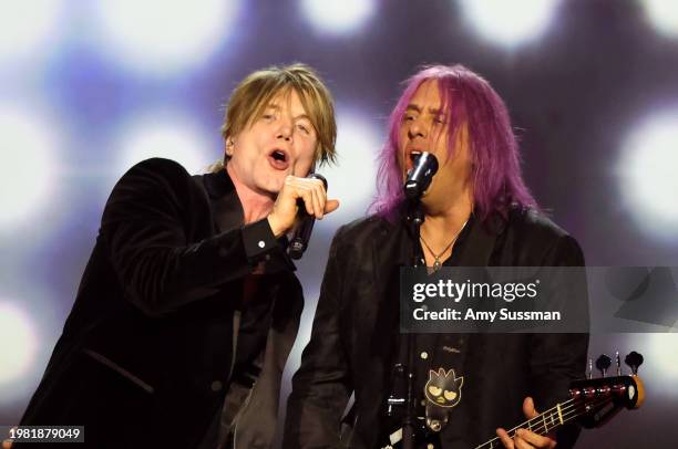 John Rzeznik and Robert Takac of the Goo Goo Dolls perform onstage during the 2024 MusiCares Person Of The Year Honoring Jon Bon Jovi at Los Angeles...