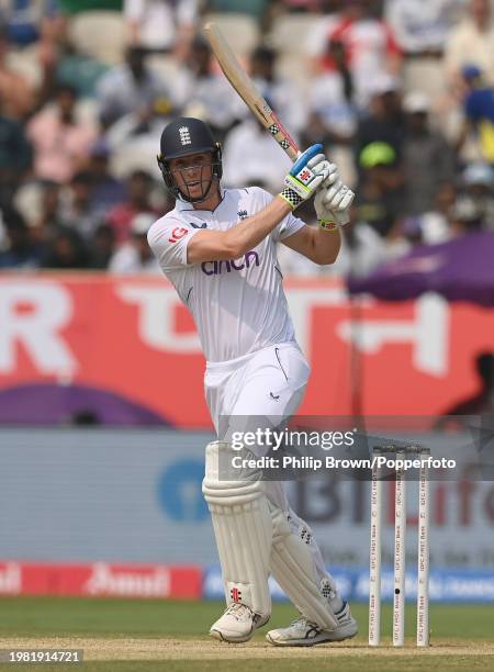 Zak Crawley of England hits a fou during day two of the 2nd Test Match between India and England at ACA-VDCA Stadium on February 03, 2024 in...