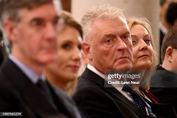 Conservative Party Deputy Chairman, and MP for Ashfield, Lee Anderson, and former British Prime Minister Liz Truss attend the 'Popular Conservatives'...