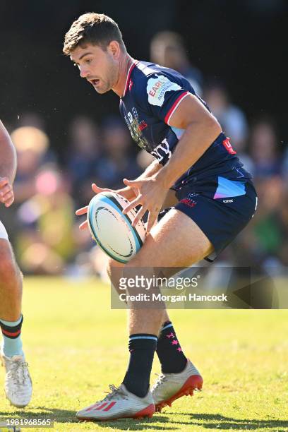 Jack Maunder of the Rebels receives the ball during the Super Rugby Pacific Trial Match between Melbourne Rebels and NSW Waratahs at Harold Caterson...