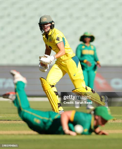 Ellyse Perry of Australia during game one of the women's One Day International series between Australia and South Africa at Adelaide Oval on February...