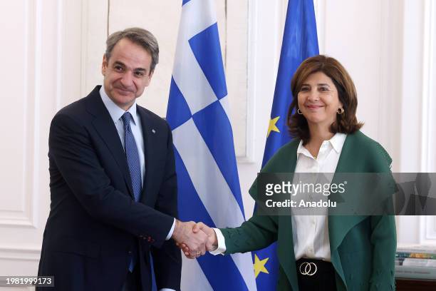 Greek Prime Minister Kyriakos Mitsotakis meets with personal envoy of the UN Secretary-General on Cyprus, Maria Angela Holguin Cuellar at Maximos...