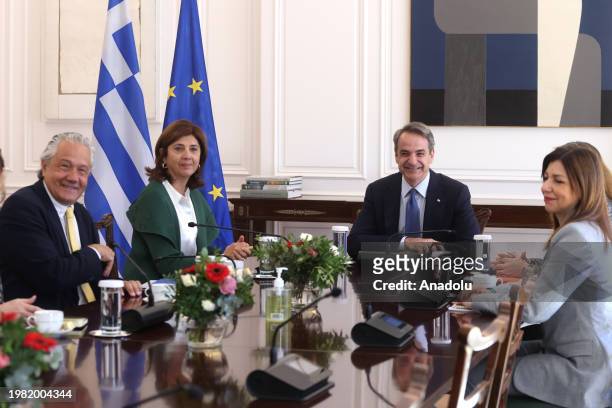 Greek Prime Minister Kyriakos Mitsotakis meets with personal envoy of the UN Secretary-General on Cyprus, Maria Angela Holguin Cuellar at Maximos...