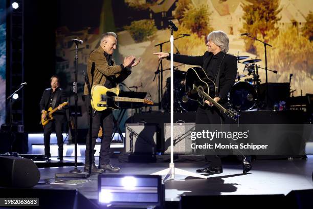 Bruce Springsteen and Honoree Jon Bon Jovi perform during the 2024 MusiCares Person of the Year Honoring Jon Bon Jovi during the 66th GRAMMY Awards...