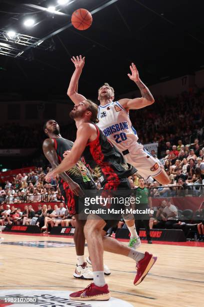 Nathan Sobey of the Bullets drives at the basket during the round 18 NBL match between Illawarra Hawks and Brisbane Bullets at WIN Entertainment...