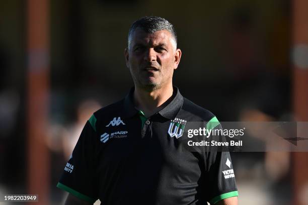 John Aloisi, Head Coach of United looks on during the A-League Men round 15 match between Western United and Sydney FC at North Hobart Oval, on...