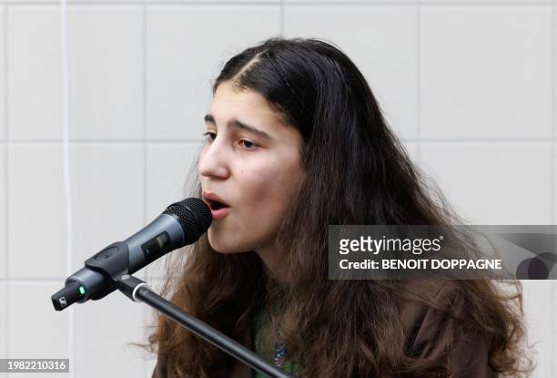 Singer Helena Casella performs during a royal visit to the 'Durf Ondernemen' center for entrepreneurship of the Universiteit Gent university, Tuesday...