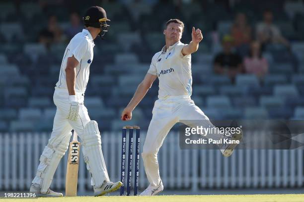 Jackson Bird of New South Wales bowls during the Sheffield Shield match between Western Australia and New South Wales at WACA, on February 03 in...