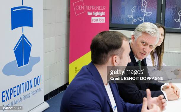 King Philippe - Filip of Belgium pictured during a royal visit to the 'Durf Ondernemen' center for entrepreneurship of the Universiteit Gent...