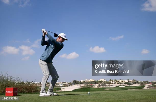 Dylan Frittelli of South Africa tees off on the third hole during the third round of the Bahrain Championship presented by Bapco Energies at Royal...