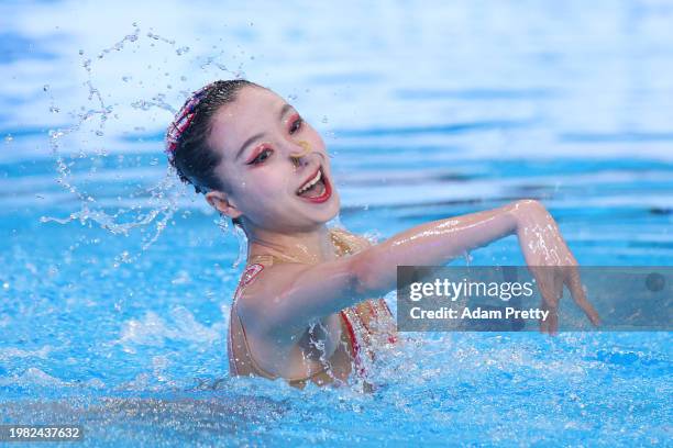 Huiyan Xu of Team China competes in the Women's Solo Technical Final on day two of the Doha 2024 World Aquatics Championships at Aspire Dome on...