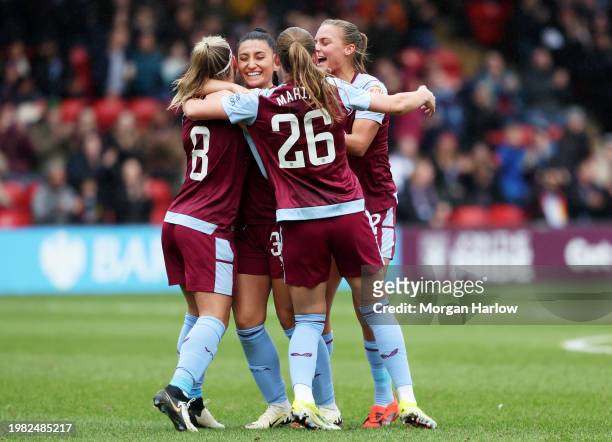 Jordan Nobbs of Aston Villa celebrates scoring her team's first goal with teammates during the Barclays Women´s Super League match between Aston...