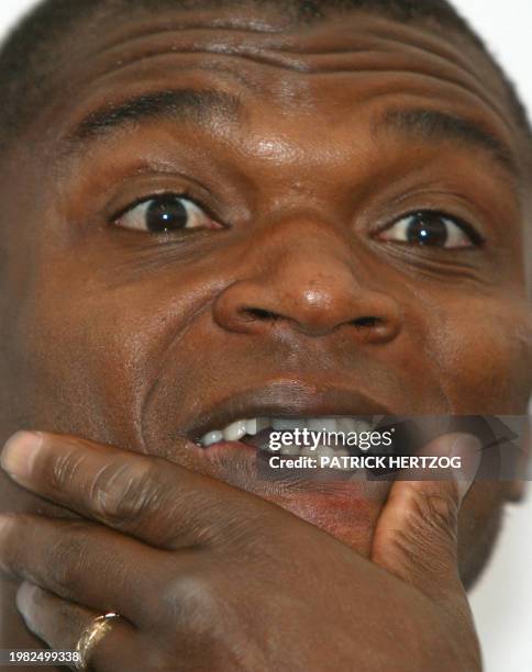 French captain Marcel Desailly gives a press conference 01 June 2002 in Seoul, after a training session of the French squad, one day after they were...