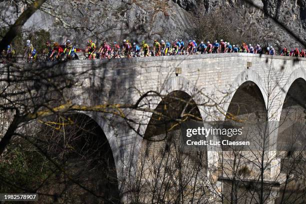 General view of the peloton passing through a bridge during the 54th Etoile de Besseges - Tour du Gard, Stage 4 a 158.48km stage from...