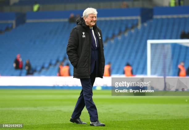Roy Hodgson, Manager of Crystal Palace, looks on during a pitch inspection prior to the Premier League match between Brighton & Hove Albion and...