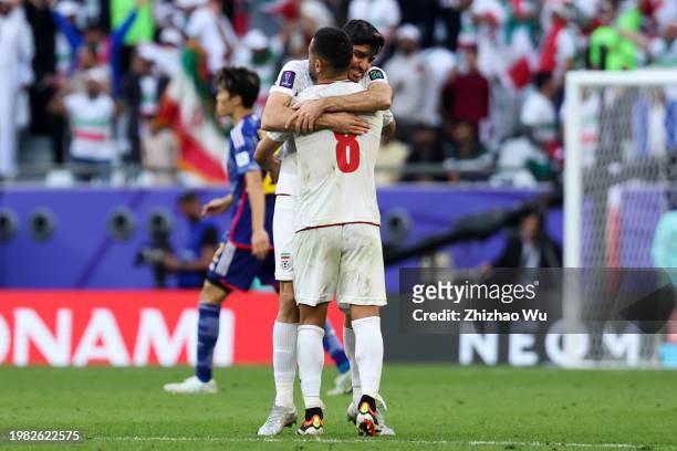 Players of Iran celebrate the victory after the AFC Asian Cup quarter final match between Iran and Japan at Education City Stadium on February 03,...