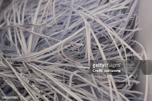 big stack of shredded documents to protect confidential information, safety is first concept, background, top view, closeup - paper shredder on white stock pictures, royalty-free photos & images