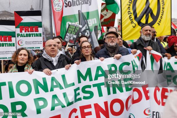 Protestors, including Jeremy Corbyn, march down Regent Street during the 'Ceasefire Now Stop The Genocide In Gaza' national UK demonstration on...