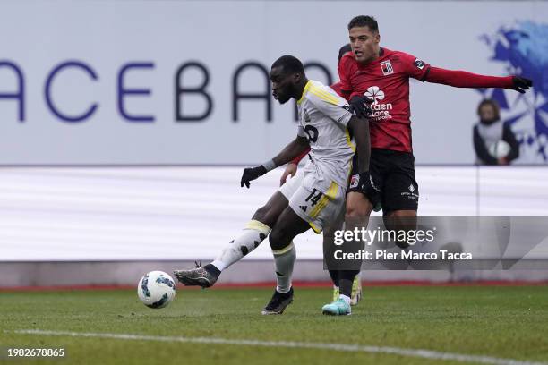 Aka Wilfried Kanga of Standard Liegi scores his first goal during the Jupiler Pro League match between RWDM Brussels FC and Standard de Liege at...