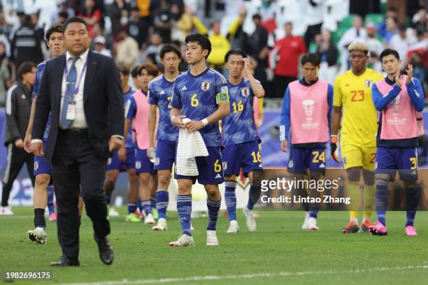 Endo Wataru of Japan following the teams defeat in the AFC Asian Cup quarter final match between Iran and Japan at Education City Stadium on February...