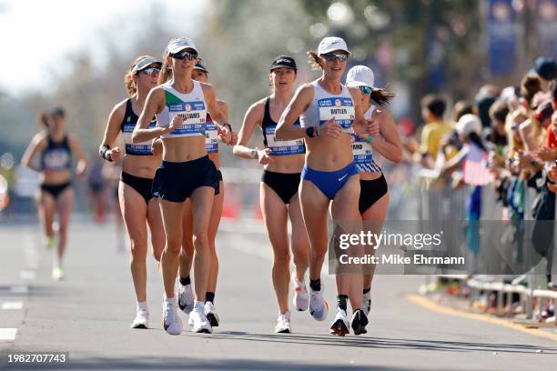 Caroline Williams and Johanna Butler run through the course during the 2024 U.S. Olympic Team Trials - Marathon on February 03, 2024 in Orlando,...