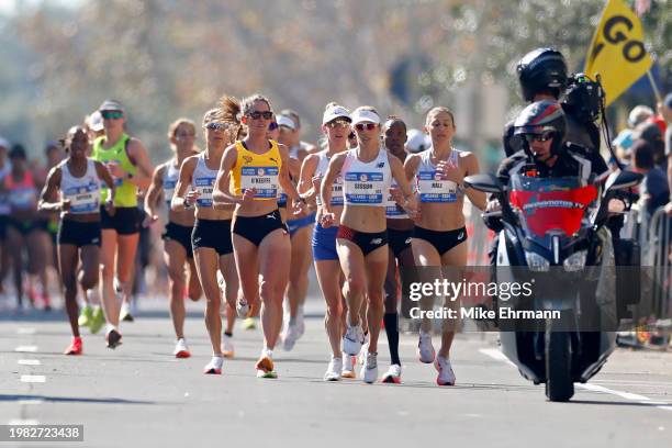 Runners race through the course during the 2024 U.S. Olympic Team Trials - Marathon on February 03, 2024 in Orlando, Florida.
