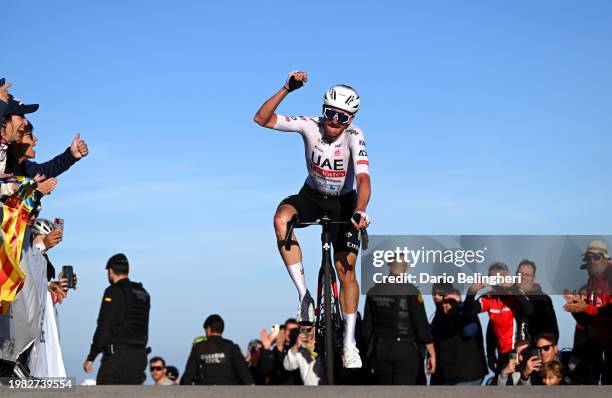 Brandon McNulty of The United States and Team UAE Emirates celebrates at finish line as stage winner during the 75th Volta a la Comunitat Valenciana...