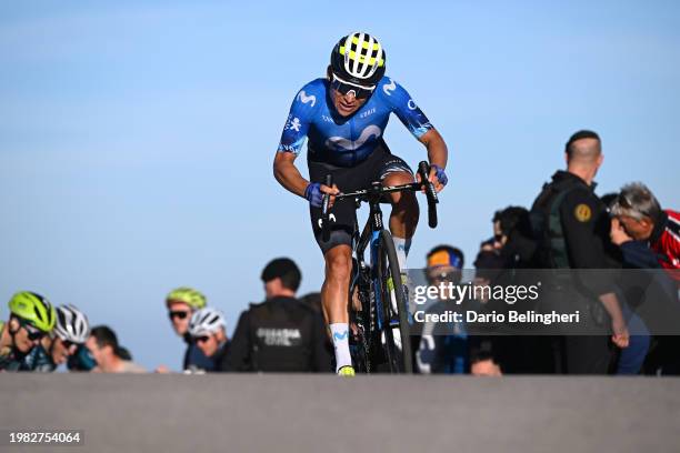 Einer Rubio of Colombia and Movistar Team crosses the finish line during the 75th Volta a la Comunitat Valenciana 2024, Stage 4 a 175.2km stage from...