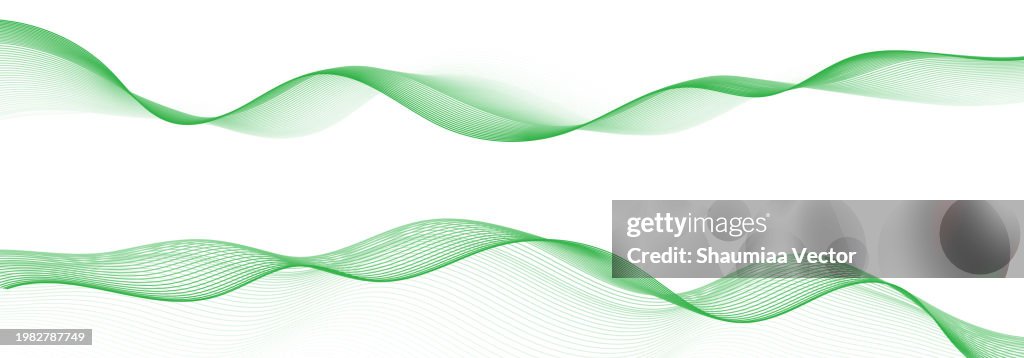 Abstract white background with green gradient flowing wave line